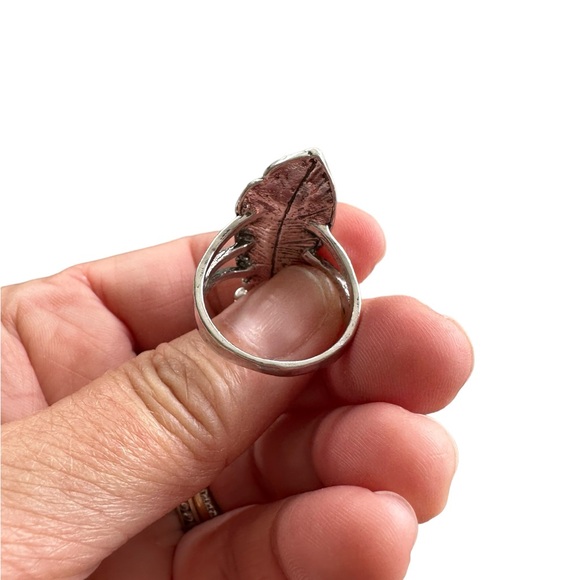 Silver and Turquoise Native American Style Feather Ring - Picture 5 of 6